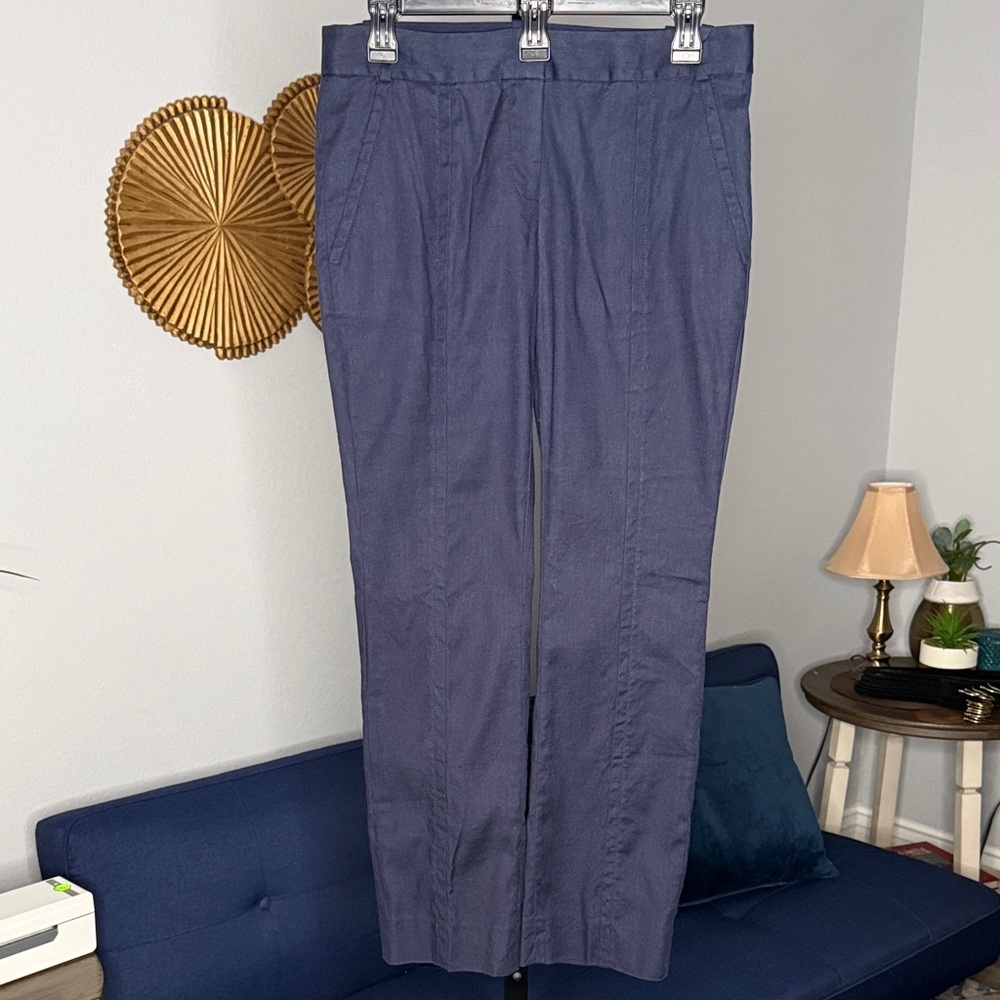 Diane Von Furstenberg Women’s Blue Linen Blend Carissa Straight Leg Trouser Pant